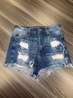 KanCan Ripped Distressed Light Blue Denim Shorts with Frayed Hem Size 26